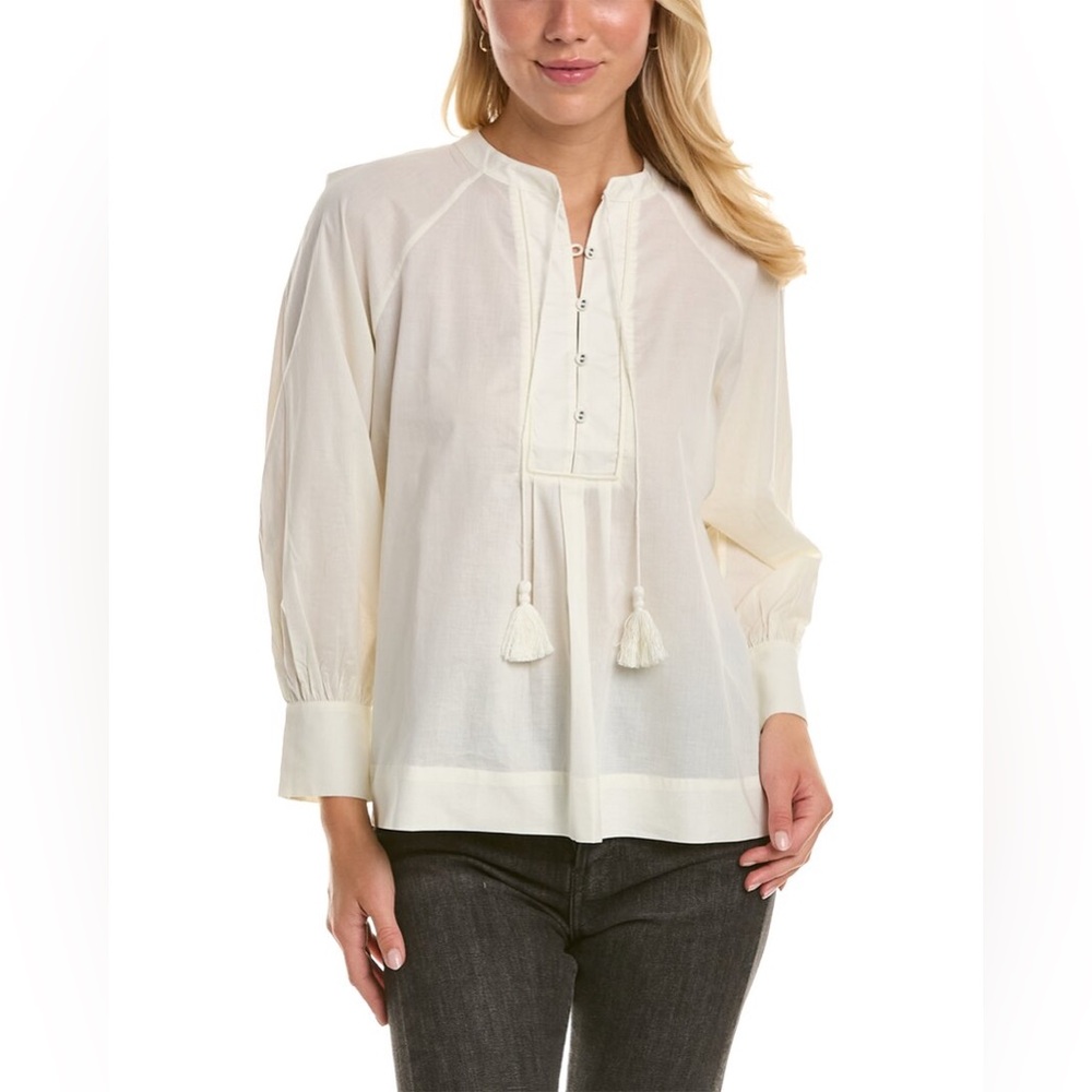 NWT Joie Dracha Porcelain‎ Pleated Top Long Sleeve Top 9118P04950B Size S